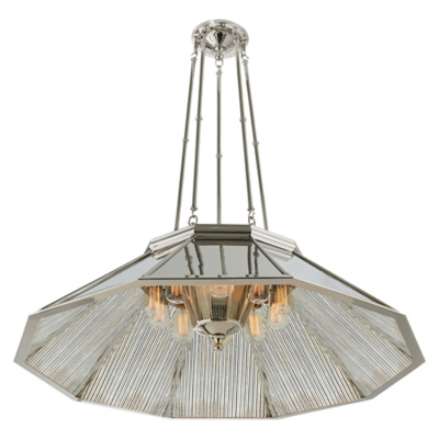 Rivington Large Round Billiard Pendant in Polished Nickel with Ribbed Mirro